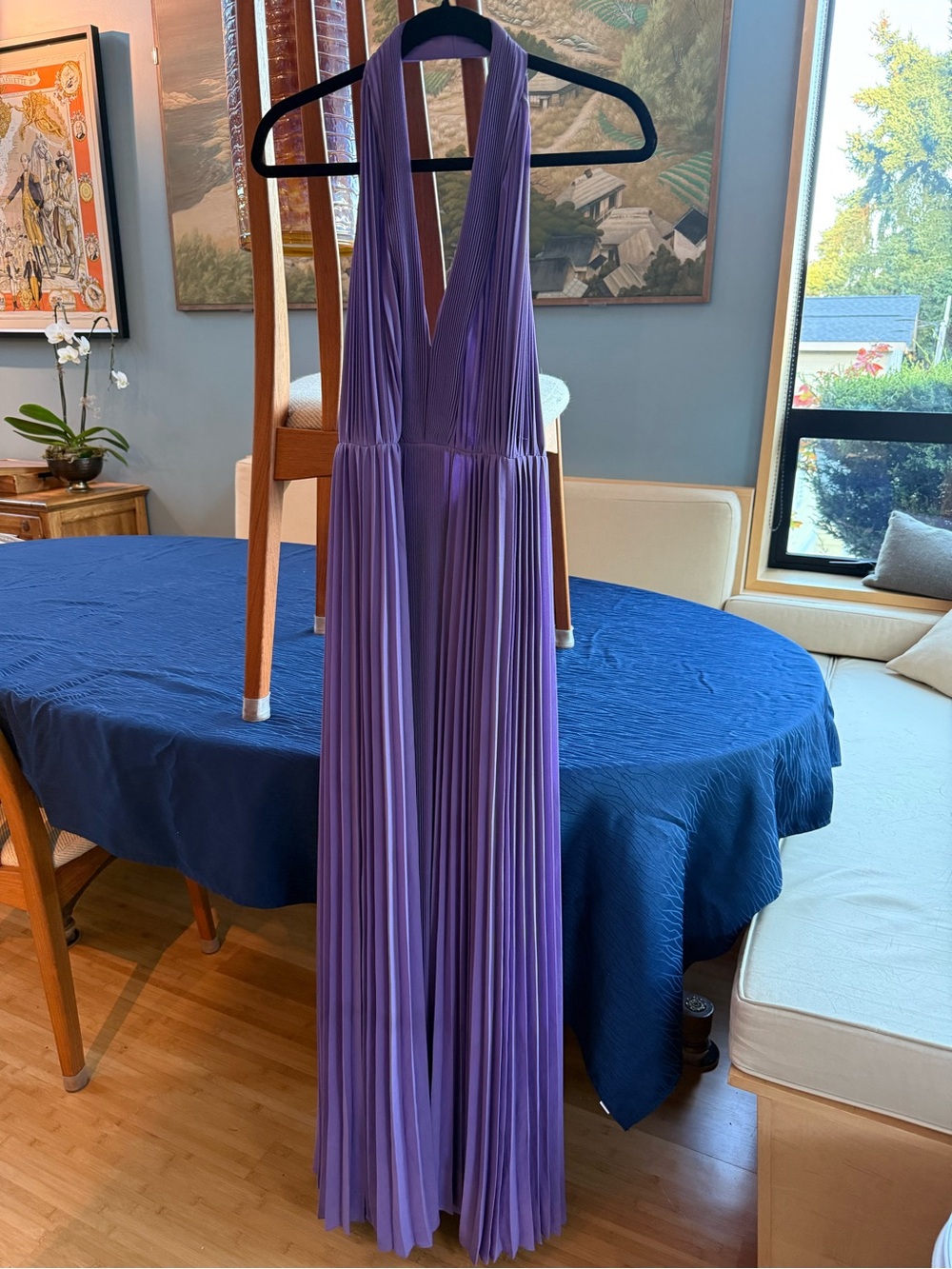 Halston Heritage Lavender Pleated Halter Gown / Maxi